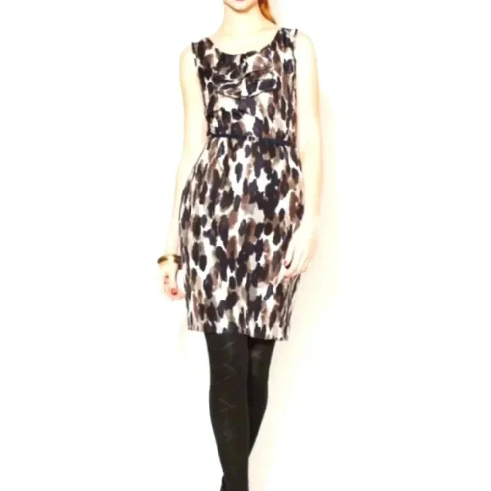 Kate Spade Rhea Ruffled Neck Ink Blot Midnight Silk Sleeveless Dress